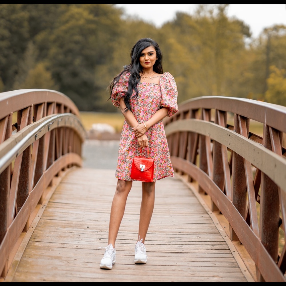 MNG Floral puffed sleeve dress